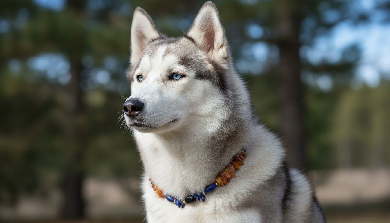 Bernsteinkette Hund Onyx Lapislazuli Länge 49 cm Amberdog