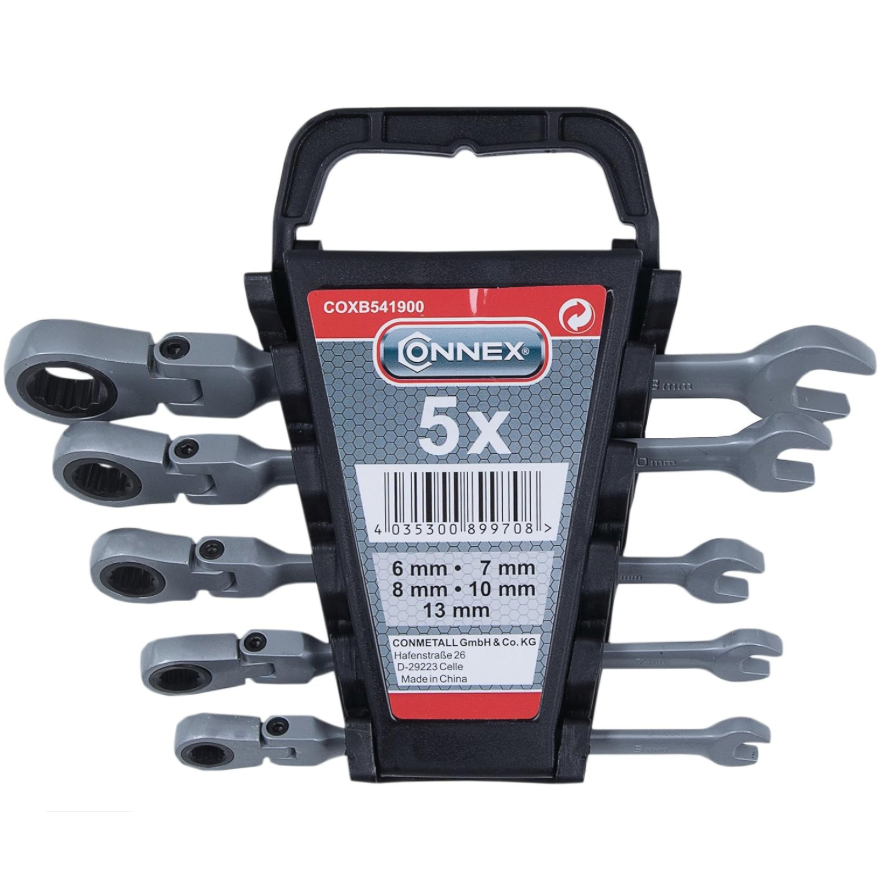 Gelenkratschengabelschlüssel 5-teilig mit flexiblem Ratschenkopf-HEIMWERKA