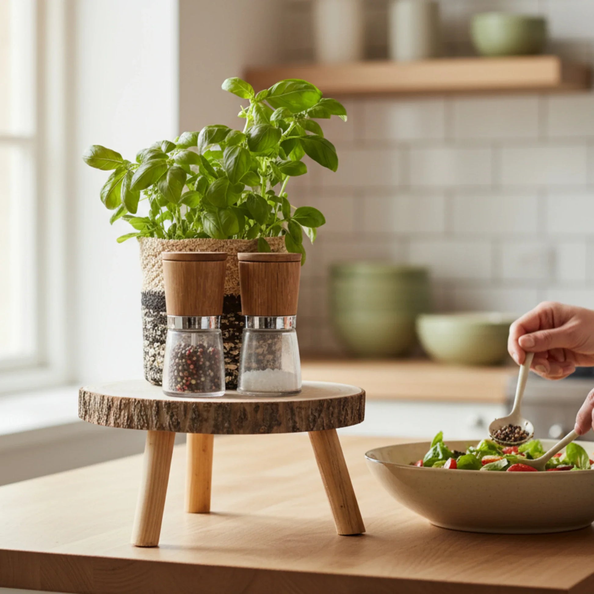 Rustikales Kerzentablett Baumscheibe auf Füßen natur 20-26 cm