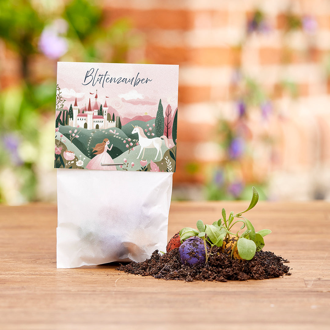 10 Tütchen mit je 5 bunten Blumenmurmeln als nachhaltiges Mitgebsel-Die Stadtgärtner