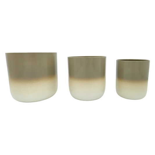 Pflanztopf Übertopf Blumentopf 3er Set Metalltopf creme beige rund Pflanzenübertopf - Yabubest - Home & More