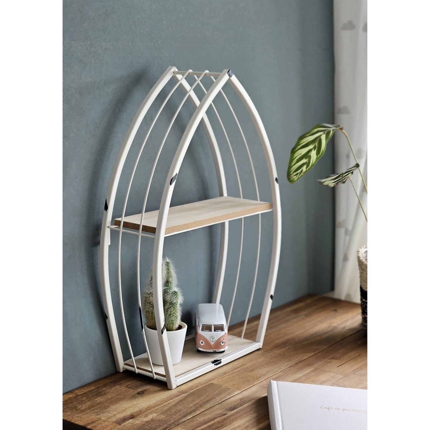 Maritimes Wandregal Boot Weiß Metall MDF-Holz 48x32x12 cm