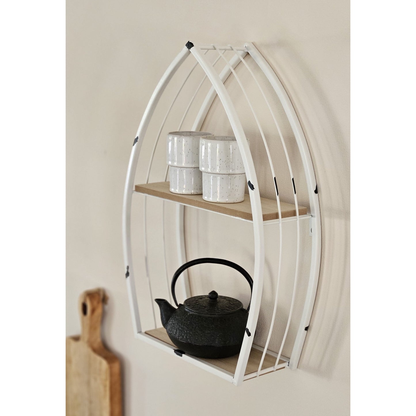 Maritimes Wandregal Boot Weiß Metall MDF-Holz 48x32x12 cm