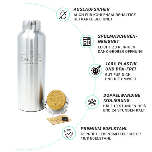 Isolierflasche aus Edelstahl für langanhaltend heiße und kalte Getränke