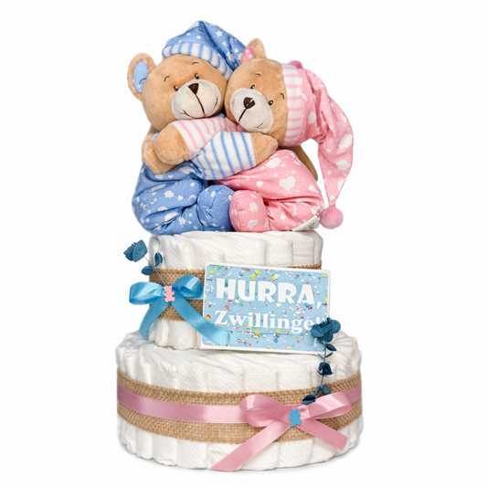 Windeltorte Zwillinge Bärengeschwister rosa/blau-dubistda