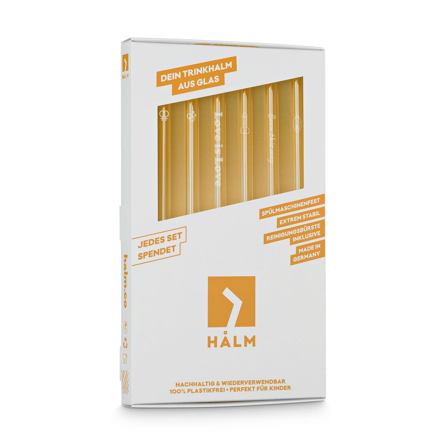 6er Set Glasstrohhalme mit edler Gravur und Pride Motiven