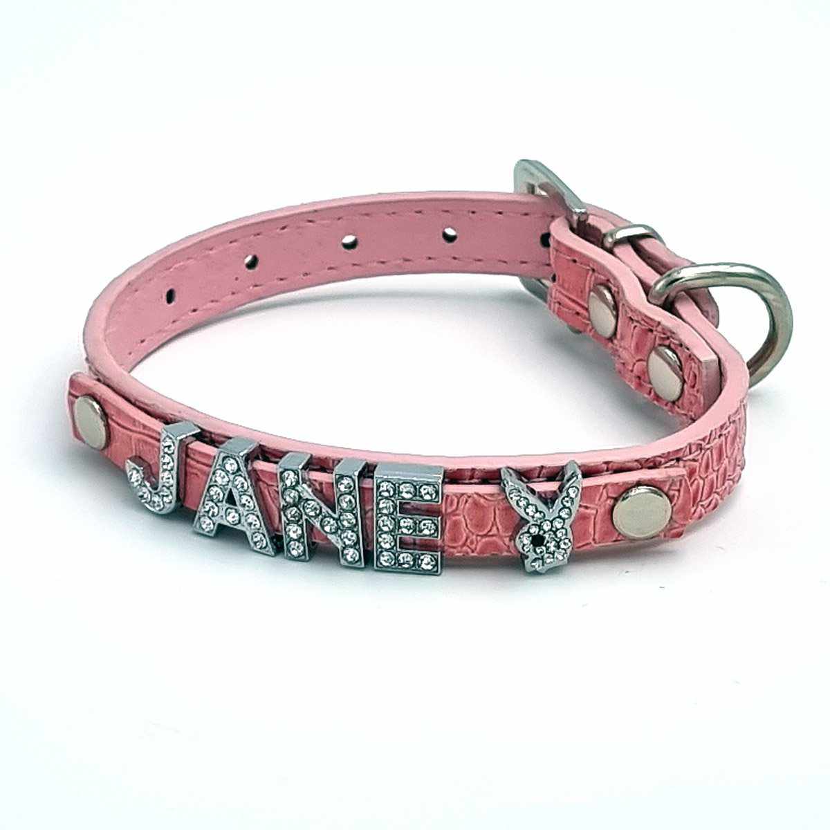 Personalisiertes Hundehalsband mit glitzernden Steinen Kroko Design