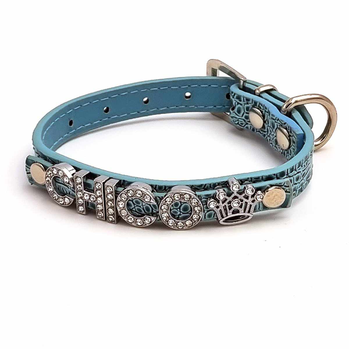 Personalisiertes Hundehalsband mit glitzernden Steinen Kroko Design