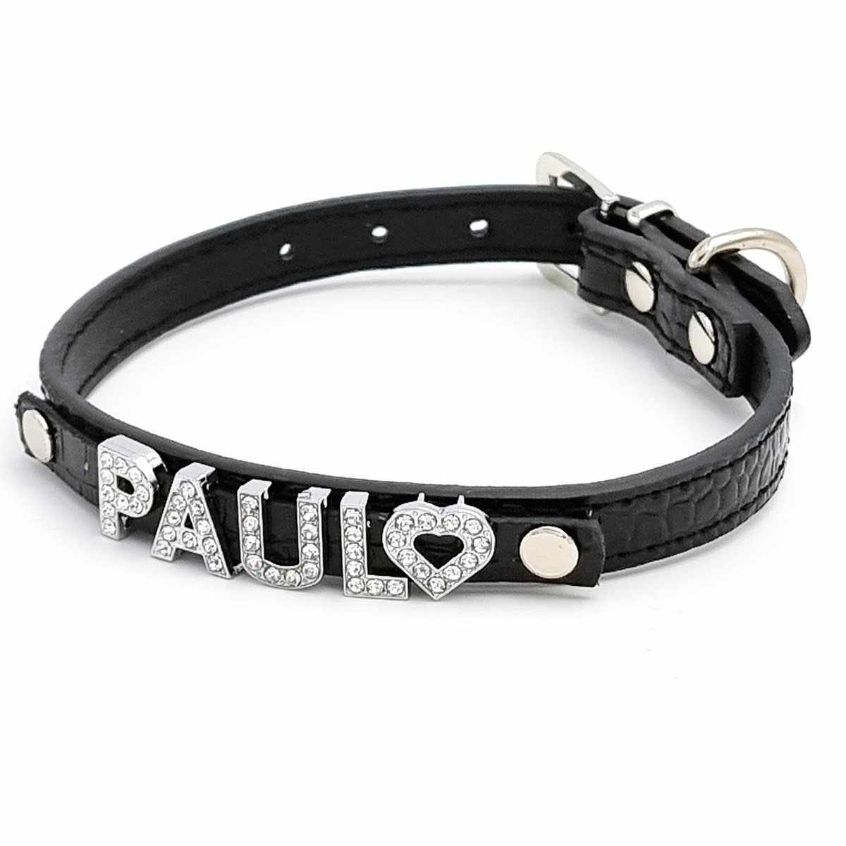 Personalisiertes Hundehalsband mit glitzernden Steinen Kroko Design