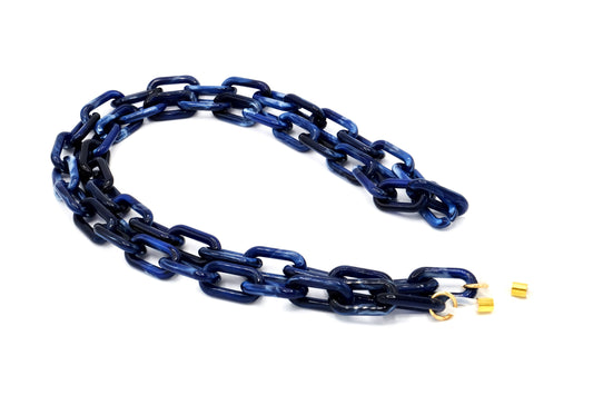 Brillenkette XS Acryl Dunkelblau mit verstellbaren Gummiösen Gold oder Silber