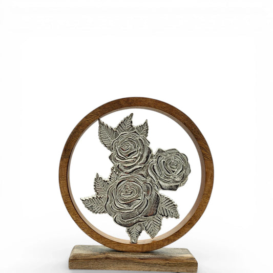 Dekoschild mit Blumen Deko Schild Aufsteller Holzschild Metall Rosen Geschenk Mangoholz - Yabubest - Home & More