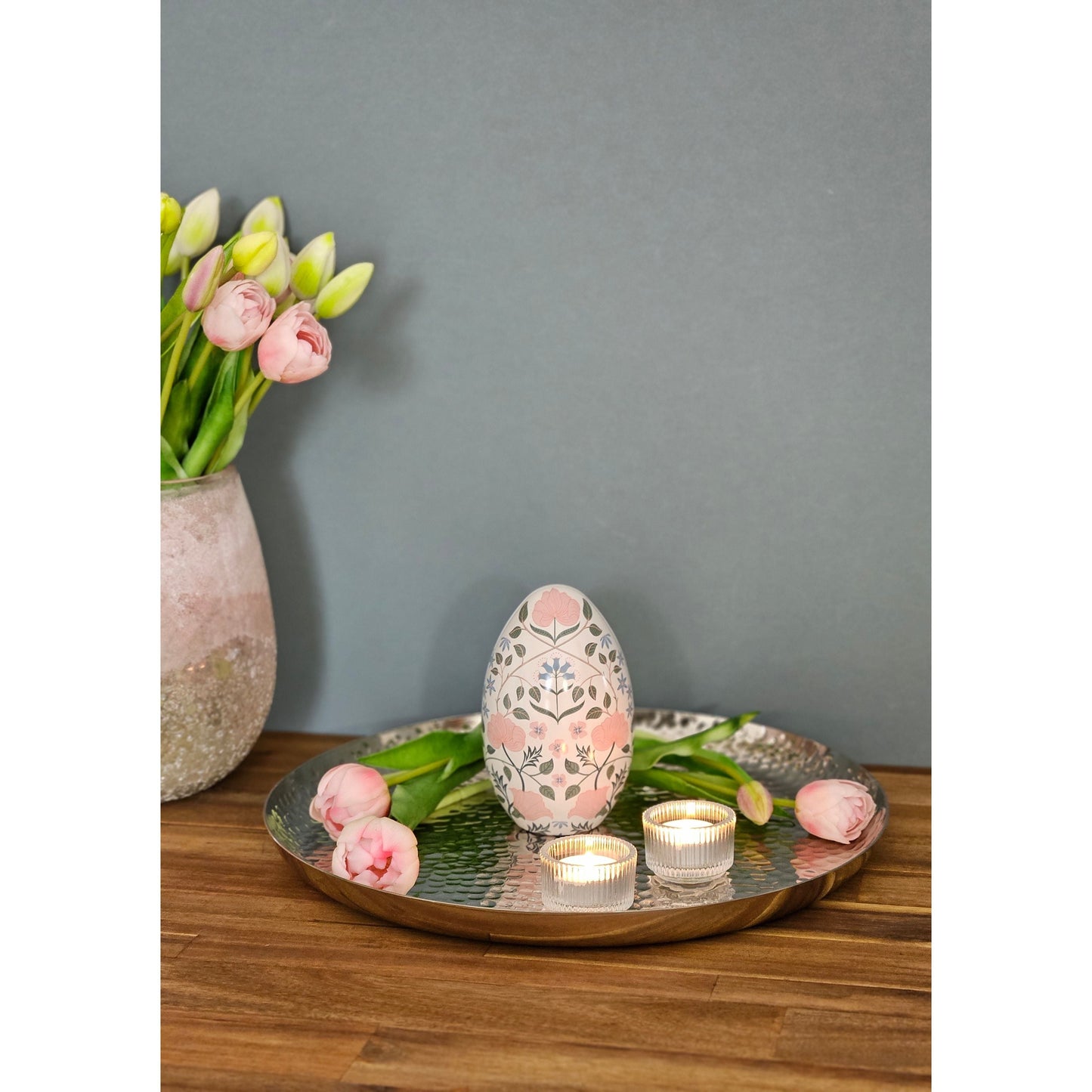 Teller silber Metallteller Deko Schale Hammerschlag Kerzenteller rund 37 cm