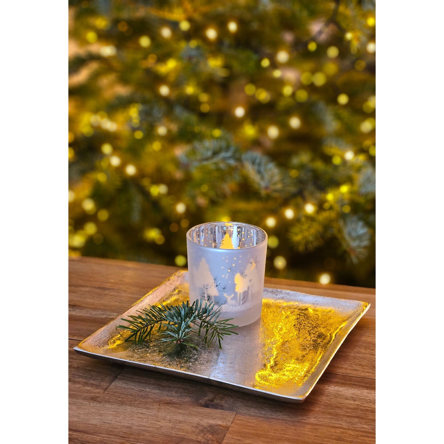 Dekoschale Dekoteller Metall Kerzentablett 20x20 cm Tablett Silber Quadratisch