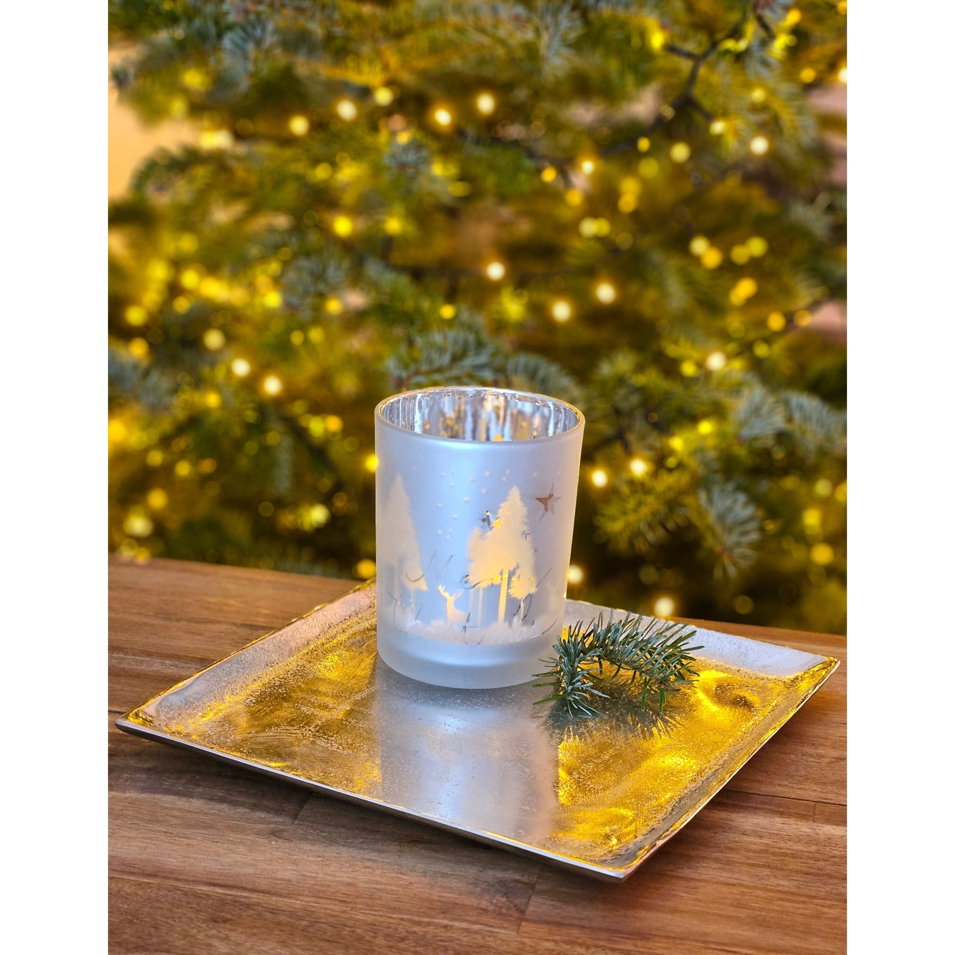 Dekoschale Dekoteller Metall Kerzentablett 25x25 cm Tablett Silber Quadratisch