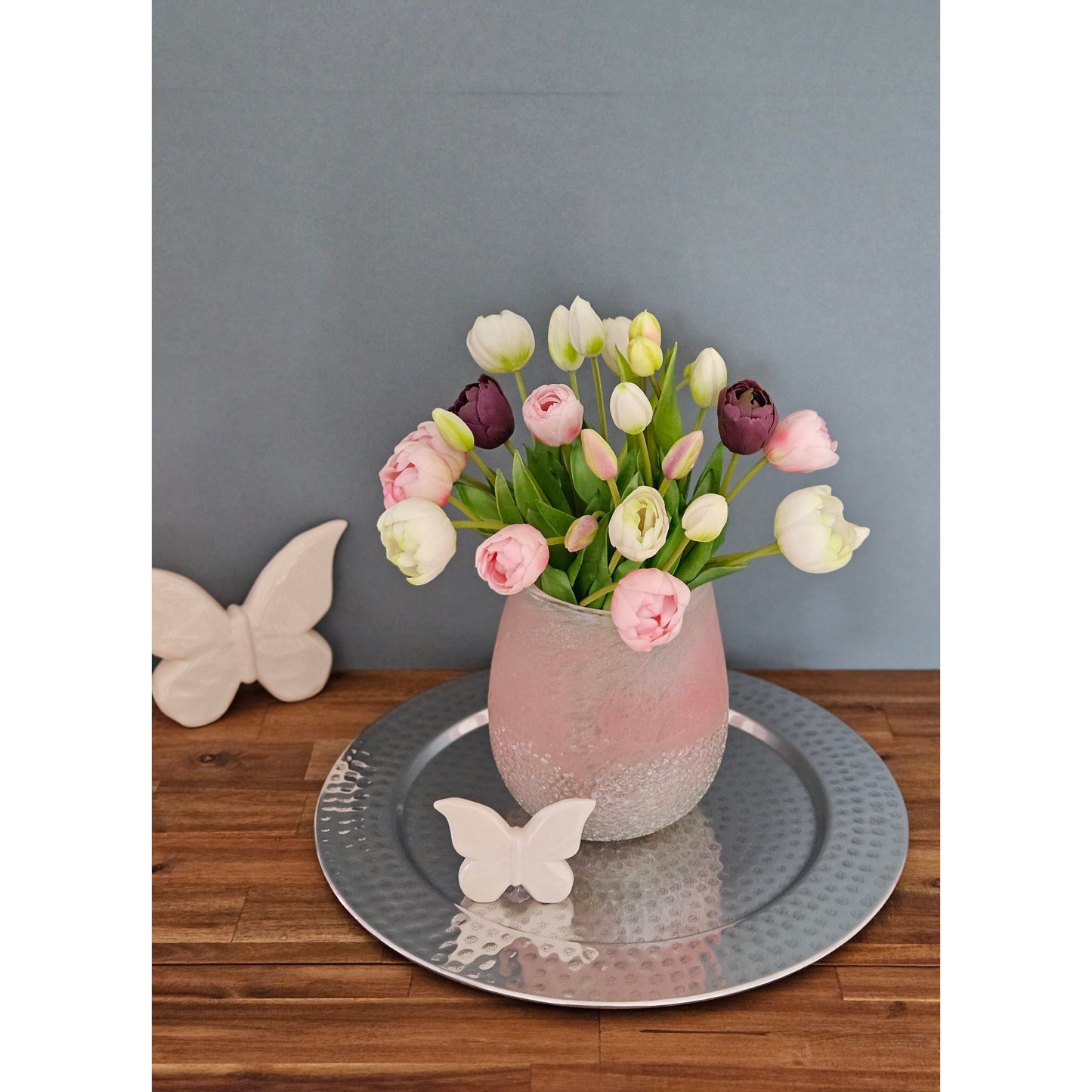 Dekoteller Kerzentablett Metallteller XXL 45 cm Silber