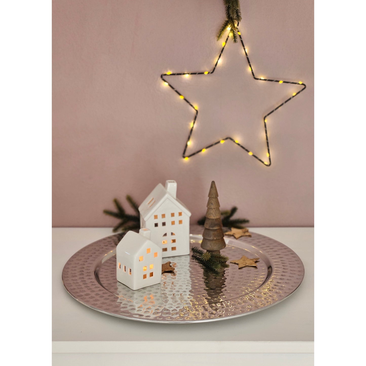 Dekoteller Kerzentablett Metallteller XXL 45 cm Silber