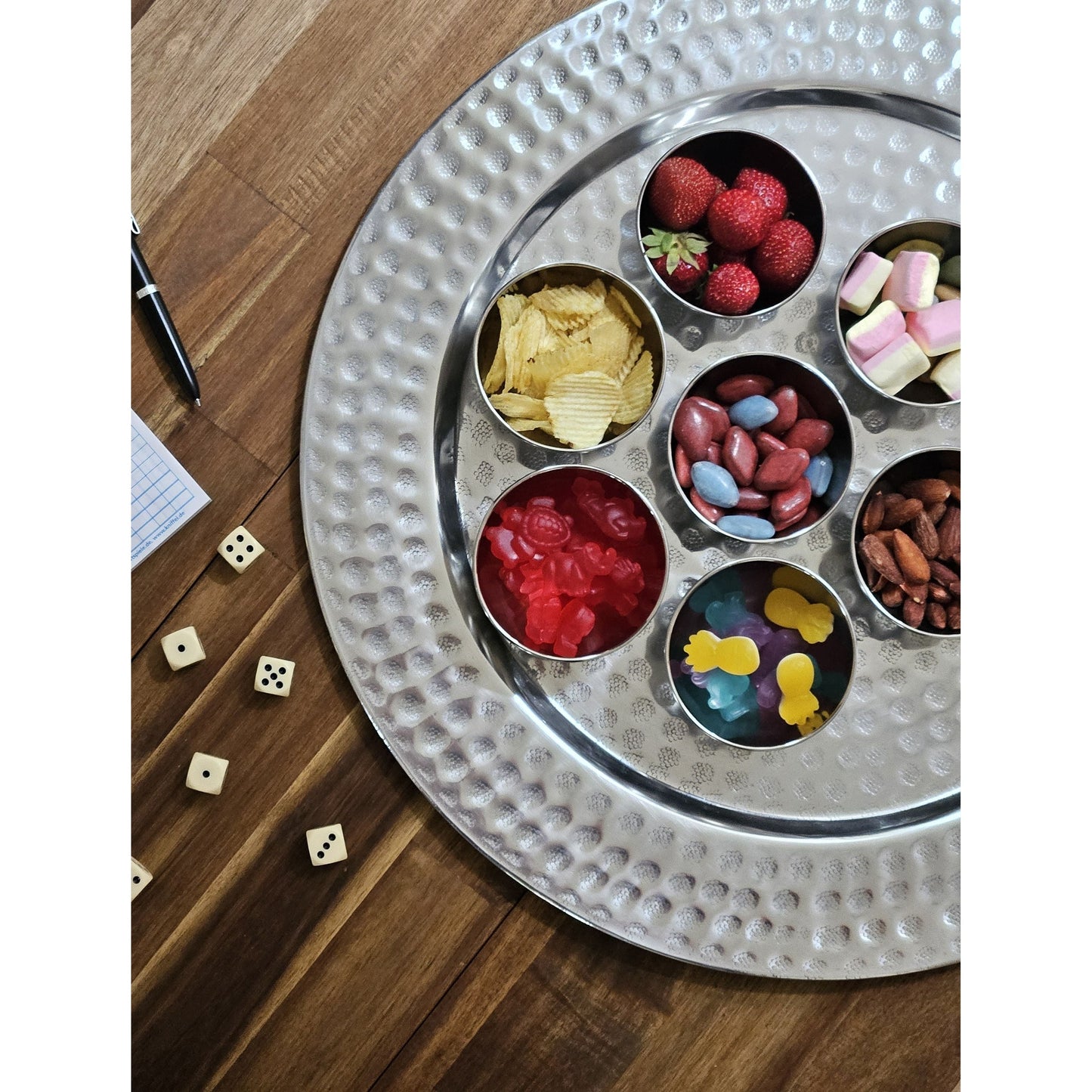 Dekoteller Kerzentablett Metallteller XXL 45 cm Silber