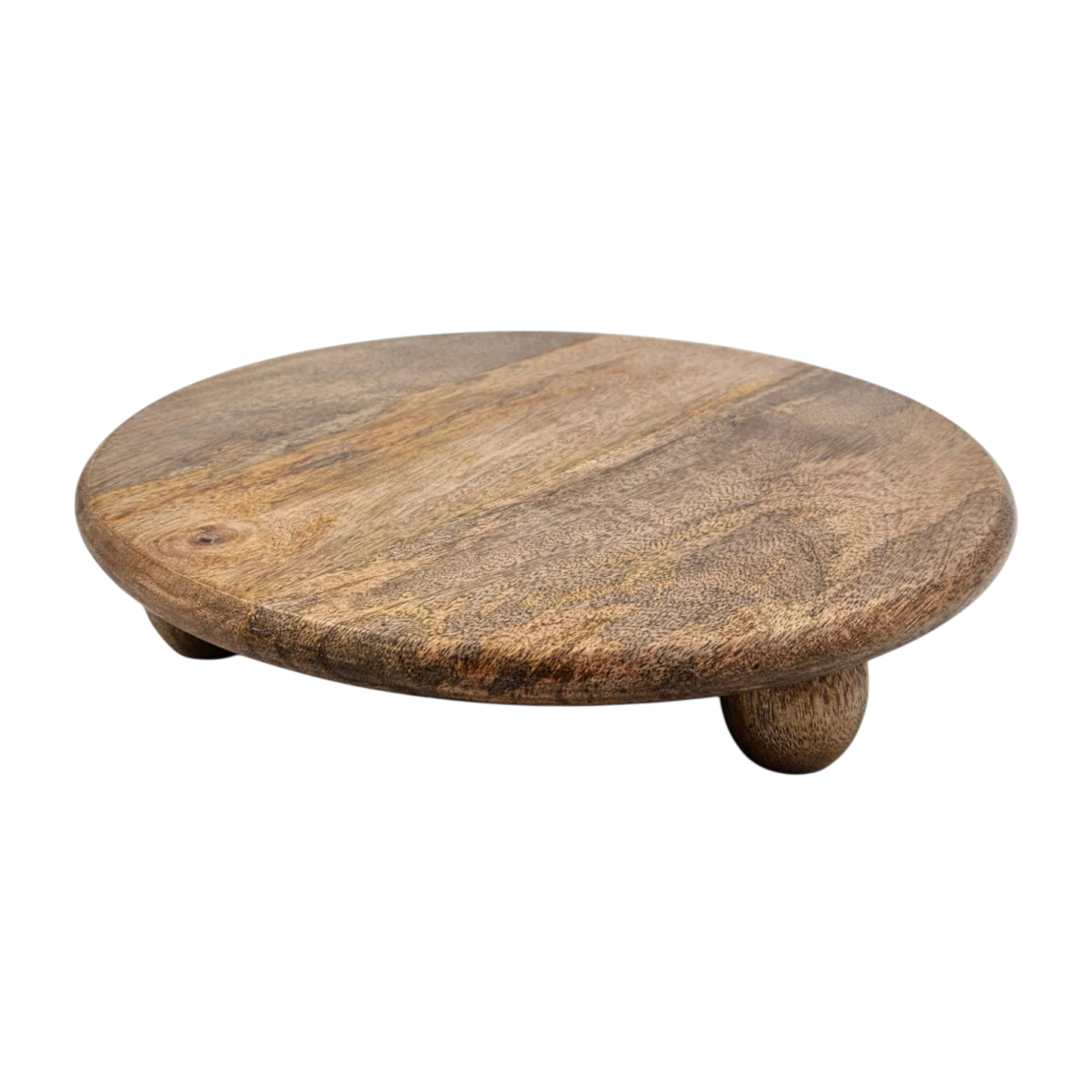 Dekoteller rund auf Füßen Kerzentablett Mangoholz 29 cm Holztablett Blumenhocker Dekorativ