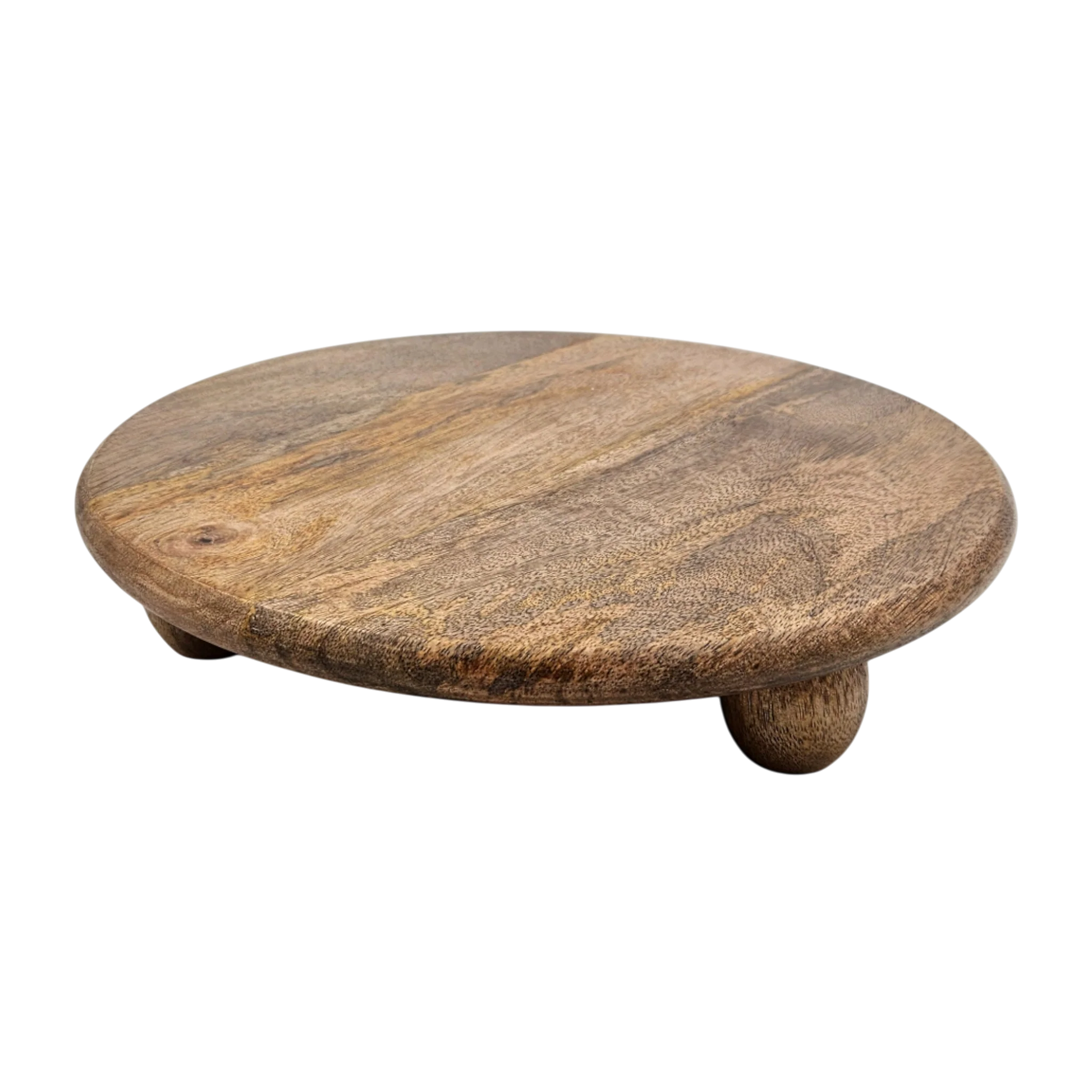 Dekoteller rund auf Füßen Kerzentablett Mangoholz 29 cm Holztablett Blumenhocker Dekorativ