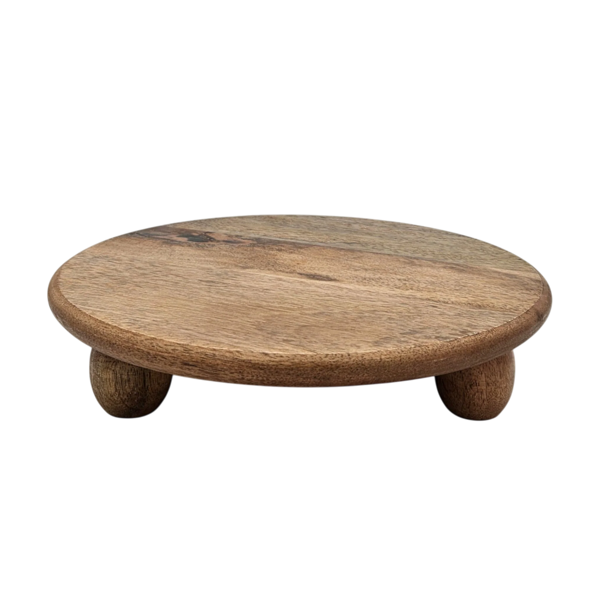 Dekoteller rund auf Füßen Kerzentablett Mangoholz 29 cm Holztablett Blumenhocker Dekorativ