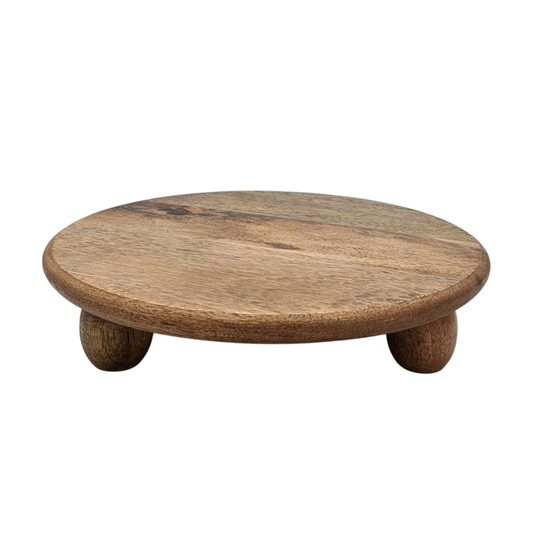 Dekoteller rund auf Füßen Kerzentablett Mangoholz 29 cm Holztablett Blumenhocker Dekorativ