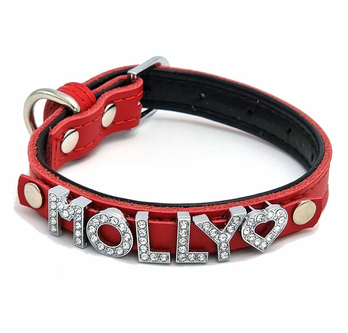 Personalisierbares Hundehalsband aus echtem Leder mit Glitzersteinen