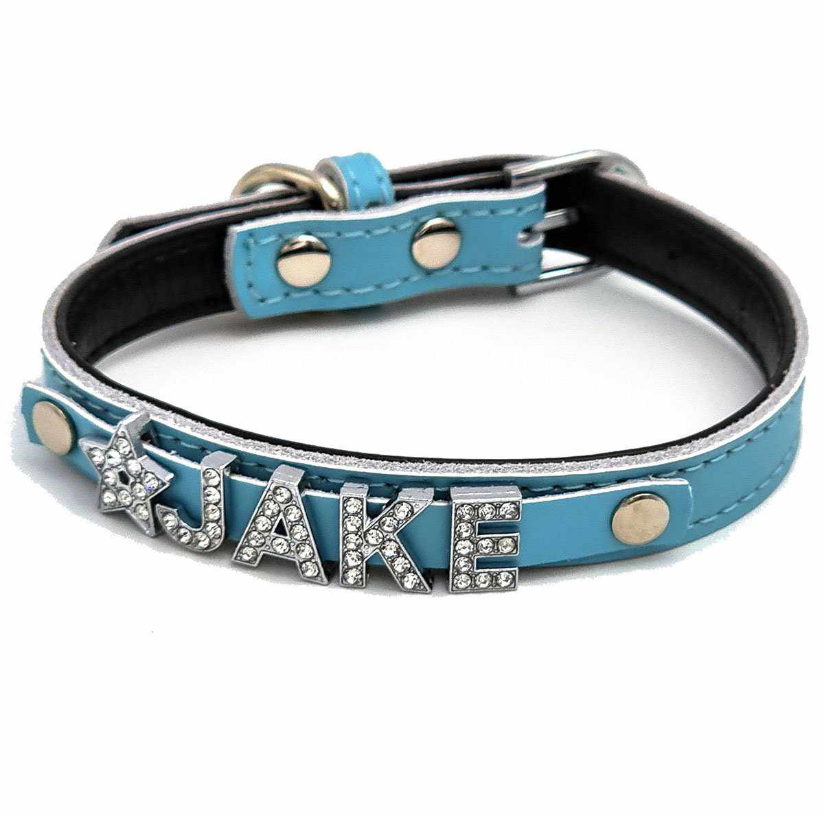 Personalisierbares Hundehalsband aus echtem Leder mit Glitzersteinen
