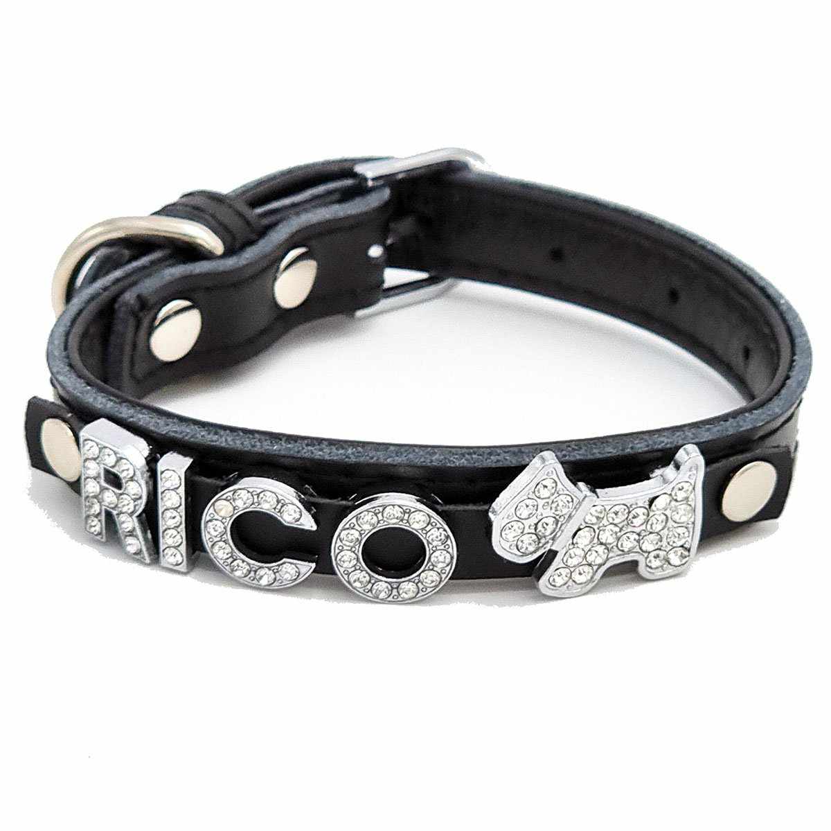 Personalisierbares Hundehalsband aus echtem Leder mit Glitzersteinen