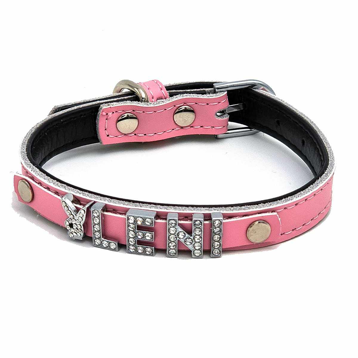 Personalisierbares Hundehalsband aus echtem Leder mit Glitzersteinen