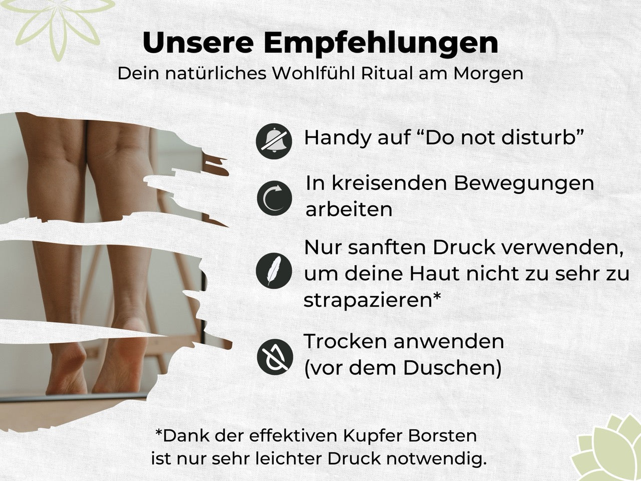 Kupfer Trockenbürste für vitalisierte und glatte Haut