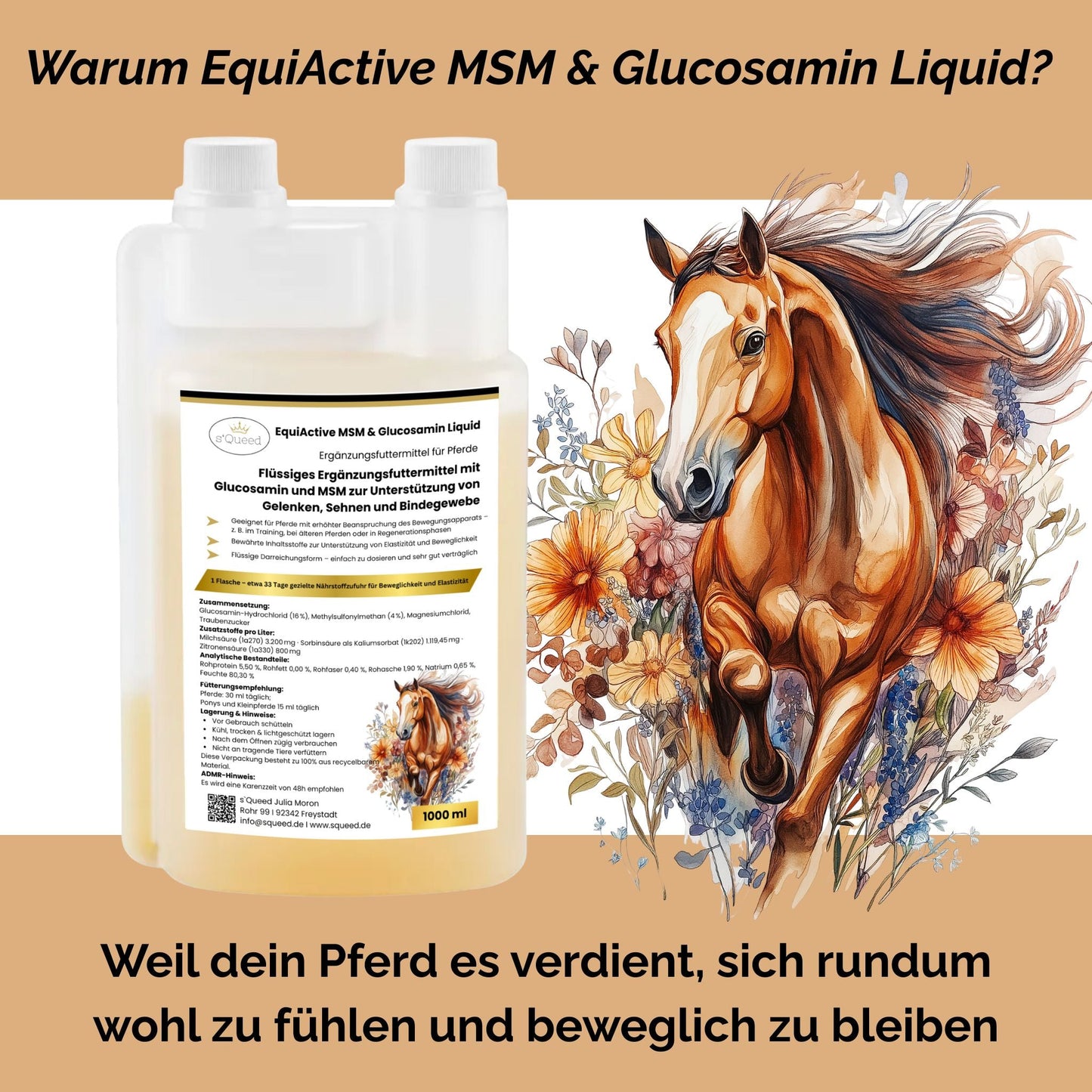EquiActive MSM und Glucosamin Flüssigkeit 1000ml zur Gelenkunterstützung