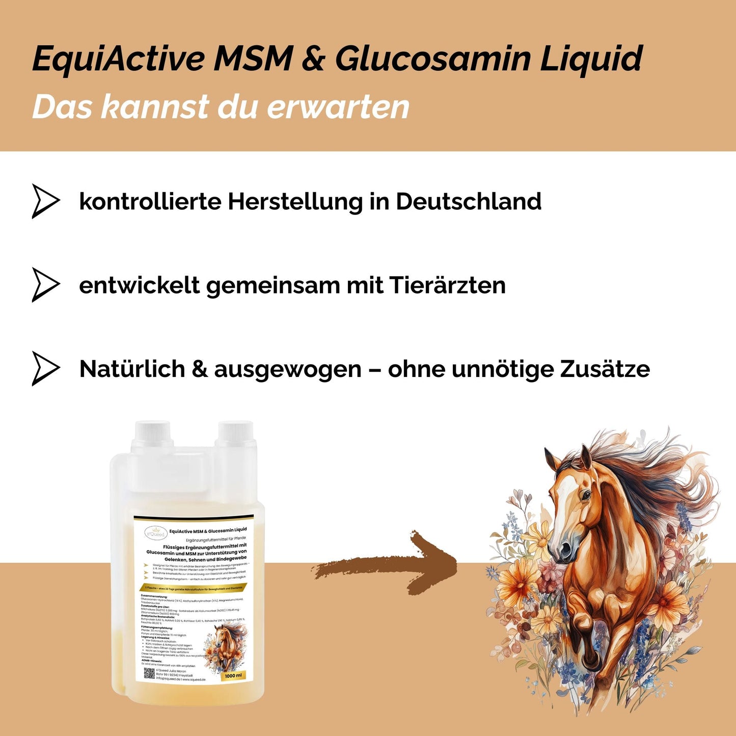 EquiActive MSM und Glucosamin Flüssigkeit 1000ml zur Gelenkunterstützung