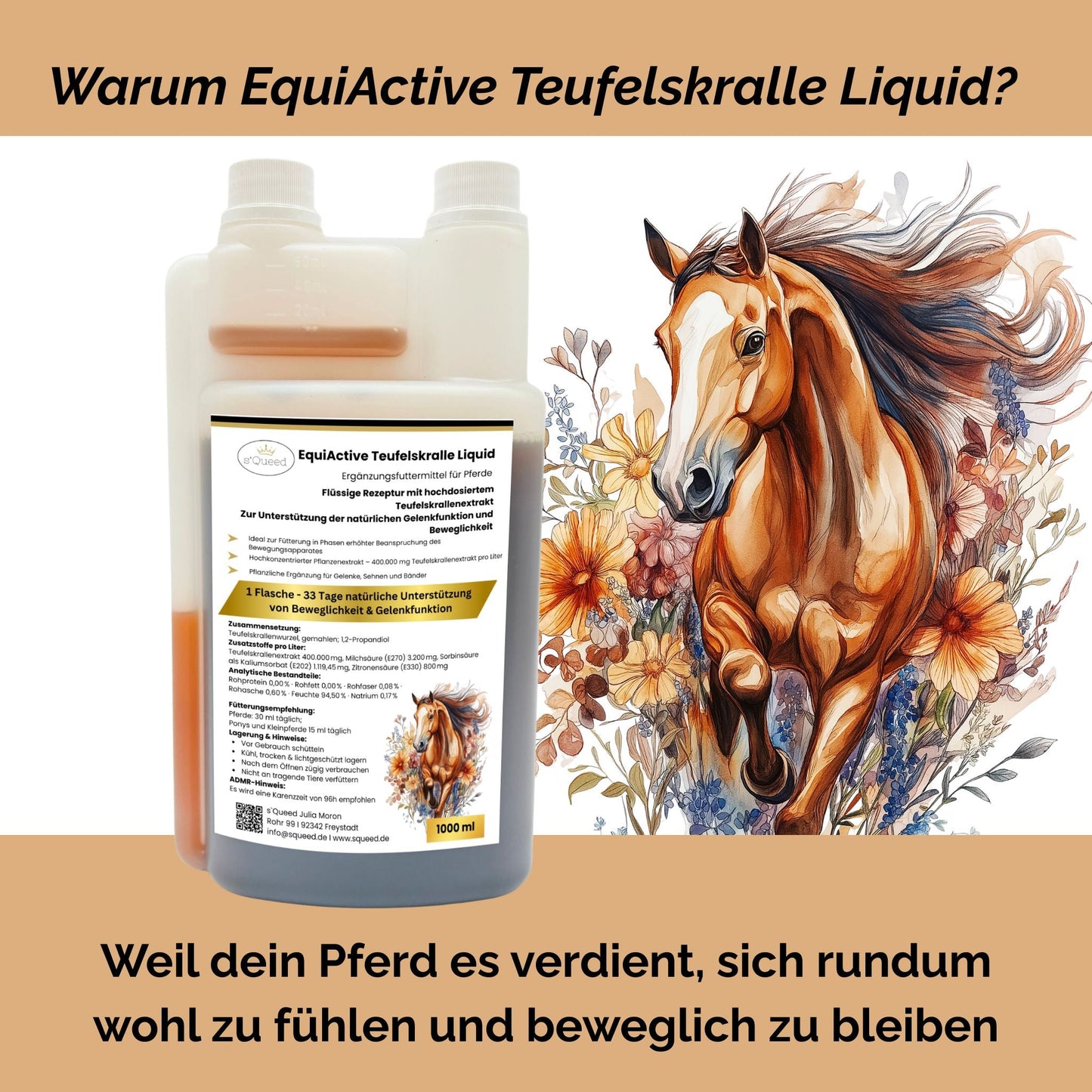 EquiActive Teufelskralle Liquid – Teufelskralle Pferd flüssig 1000 ml