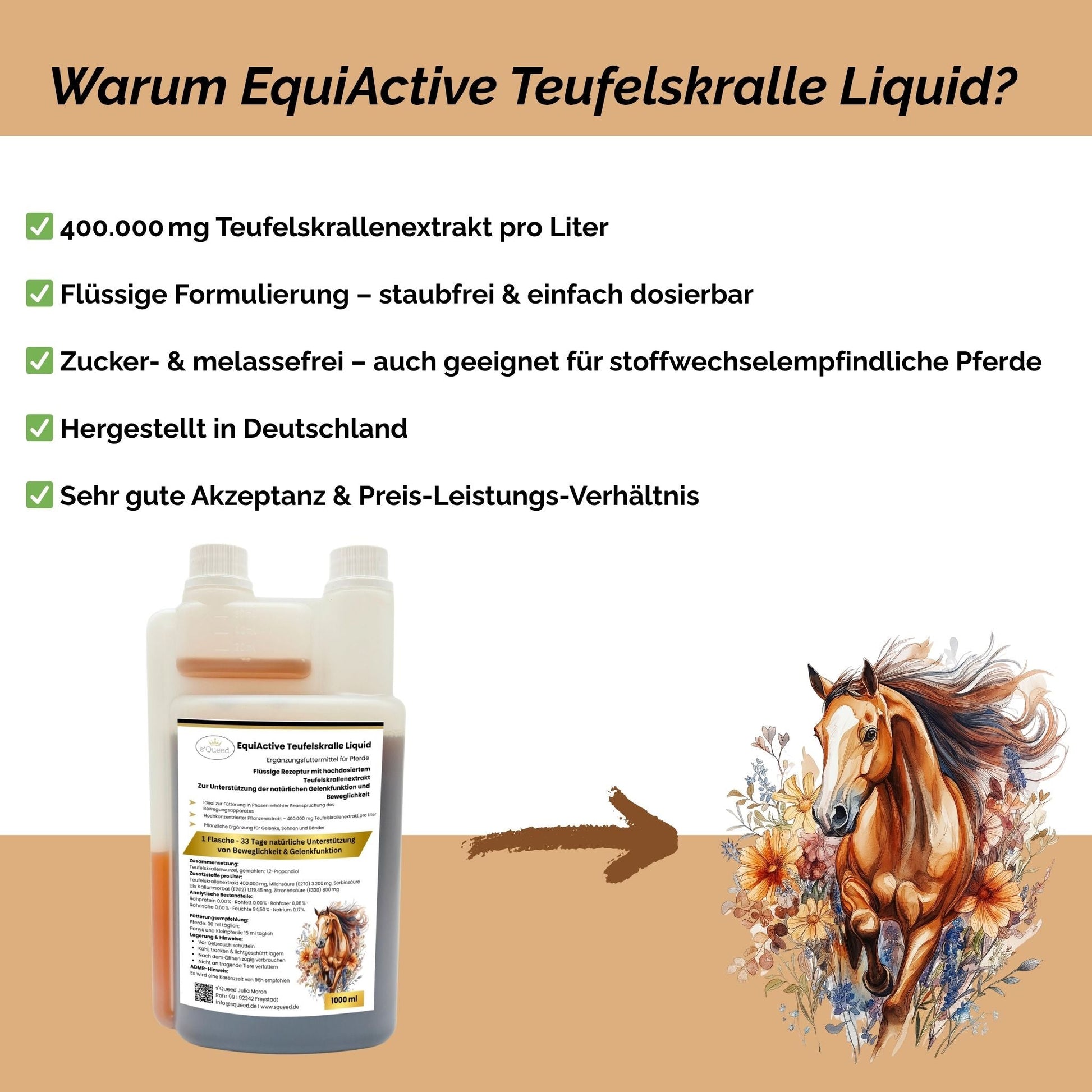 EquiActive Teufelskralle Liquid – Teufelskralle Pferd flüssig 1000 ml