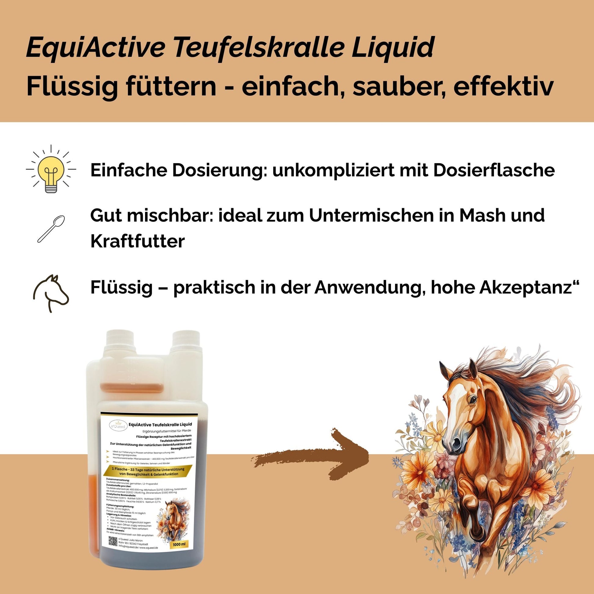 EquiActive Teufelskralle Liquid – Teufelskralle Pferd flüssig 1000 ml