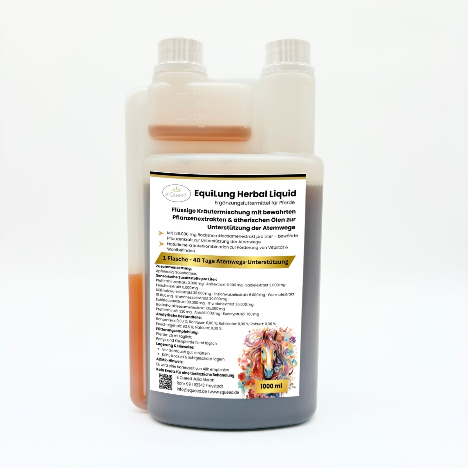 EquiLung Herbal Liquid 1000ml – flüssiges Ergänzungsfuttermittel zur Unterstützung der Atemwege bei Pferden