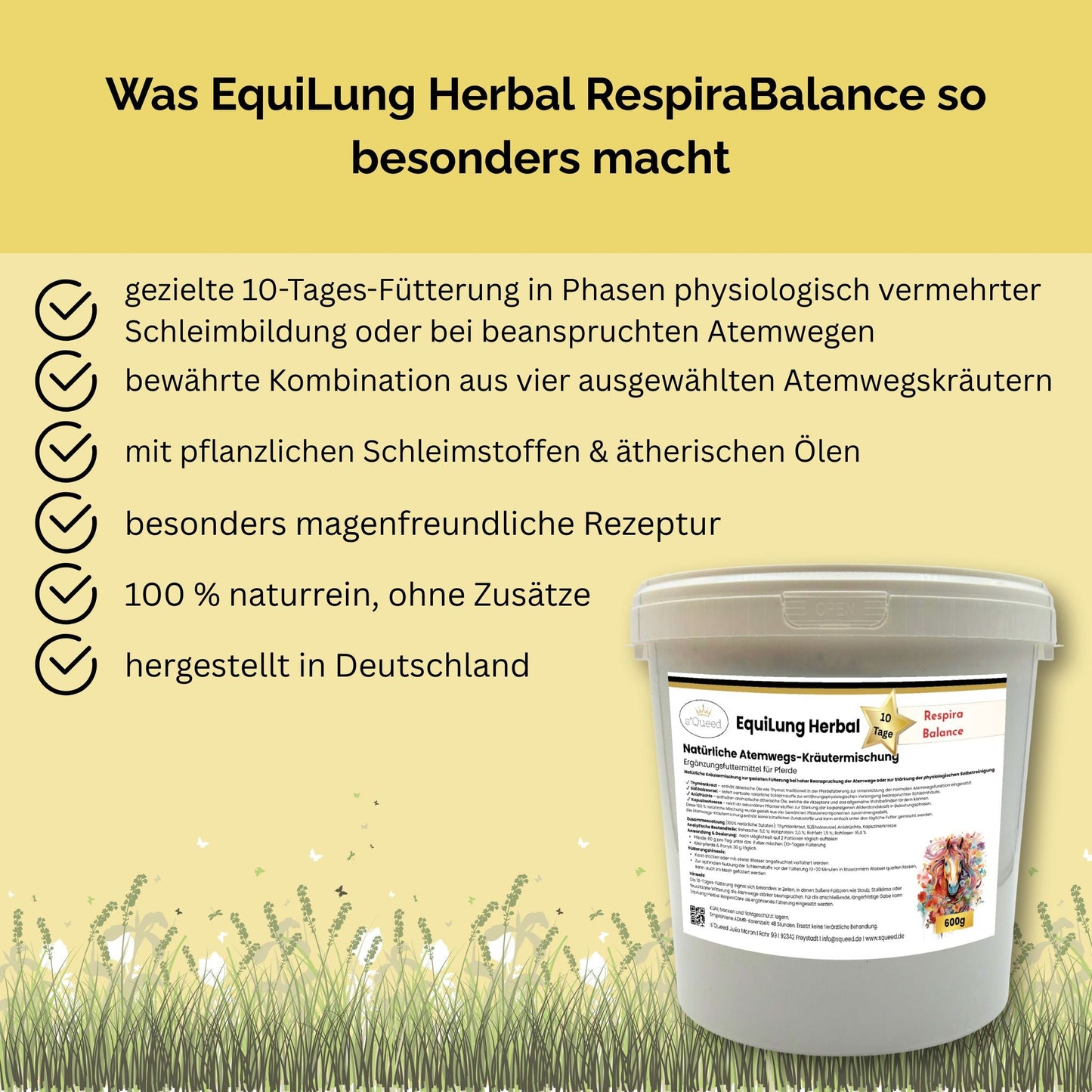 EquiLung Herbal RespiraBalance – Kräutermischung für Pferde in Phasen erhöhter Schleimbildung oder bei beanspruchten Atemwegen-s`Queed