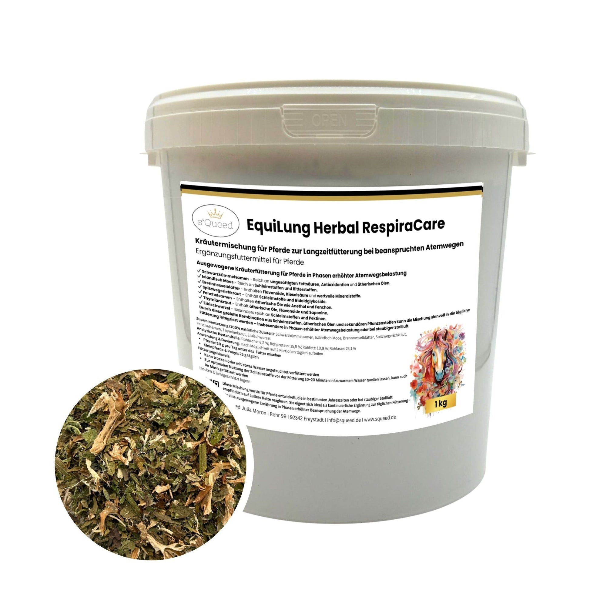 EquiLung Herbal RespiraCare – Kräutermischung für Pferde zur Langzeitfütterung bei beanspruchten Atemwegen-s`Queed