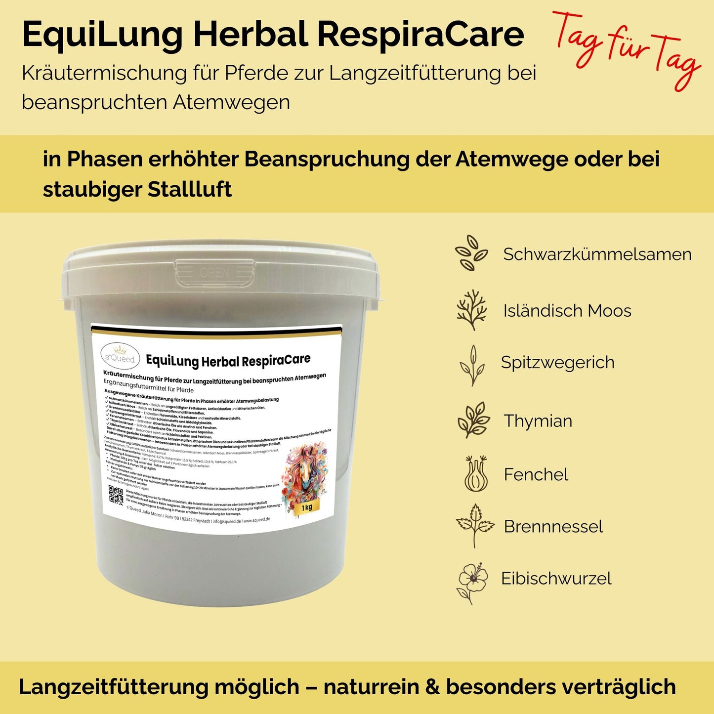 EquiLung Herbal RespiraCare – Kräutermischung für Pferde zur Langzeitfütterung bei beanspruchten Atemwegen-s`Queed