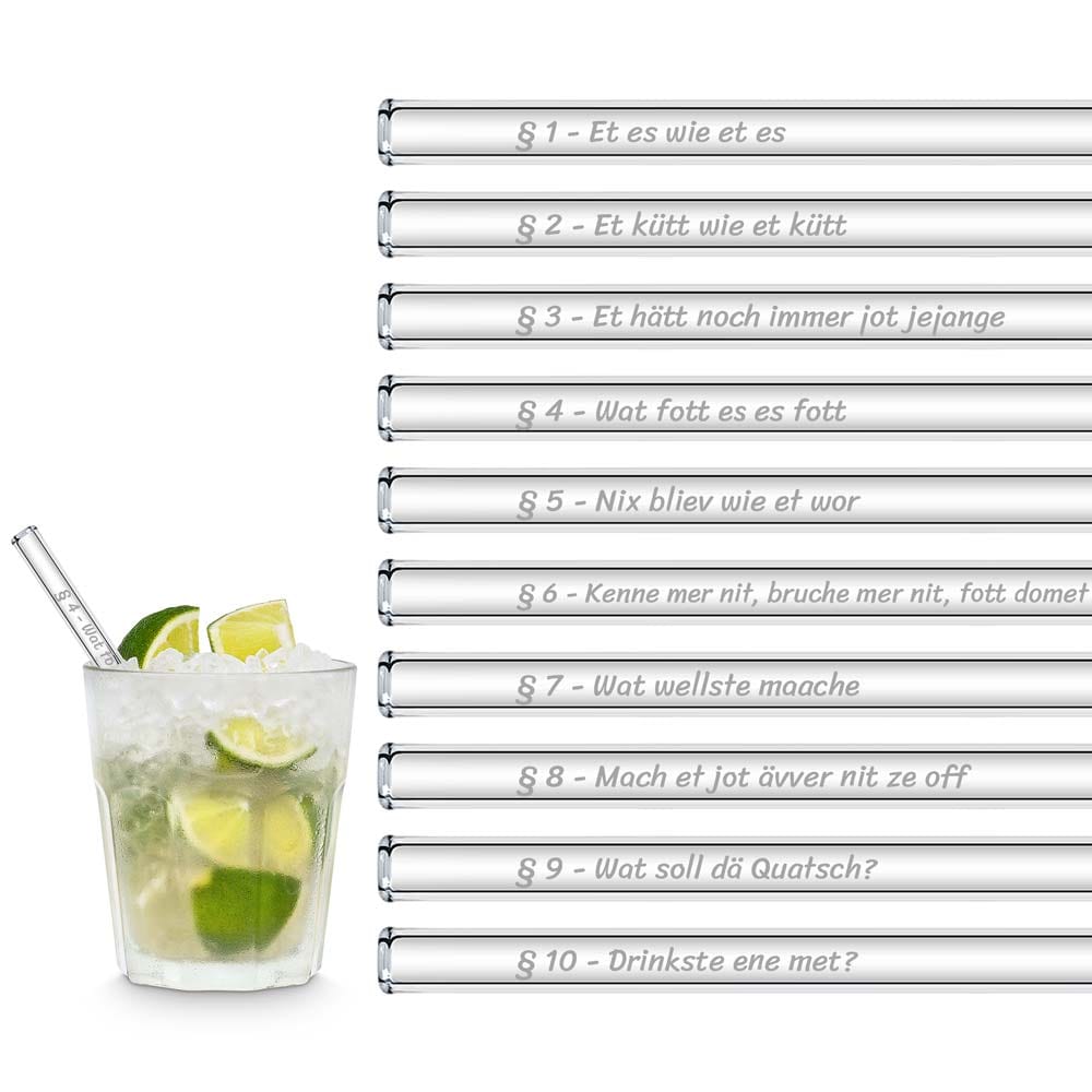 Glasstrohhalme Party Set mit 20 Sprüchen für Karneval