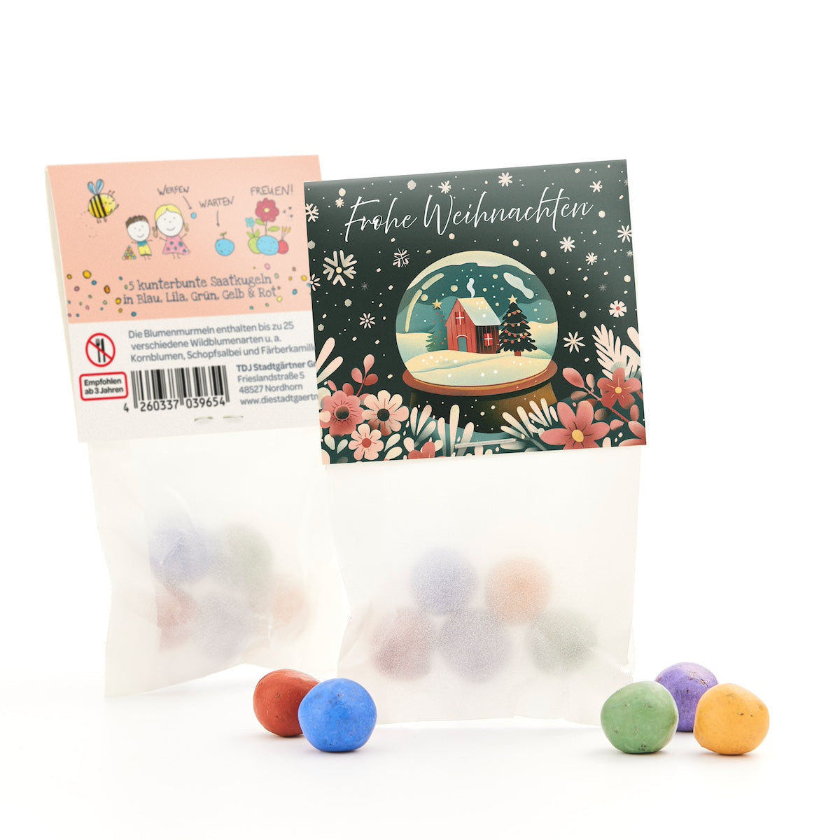 10 Tütchen mit je 5 bunten Blumenkugeln als Weihnachtsgeschenk-Die Stadtgärtner