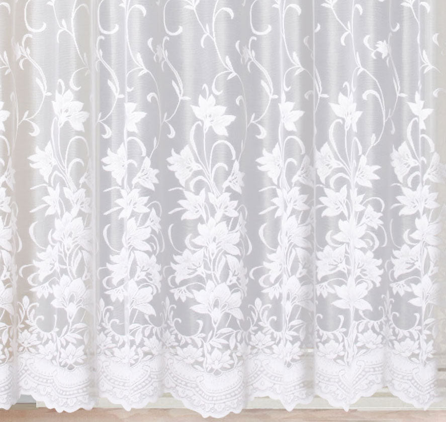 Gardine Store Jacquard Koblenz Kräuselband Universalband Weiß Blumenmuster Transparent Voile Vorhang Wohnzimmer 13146-gardinenbox.de