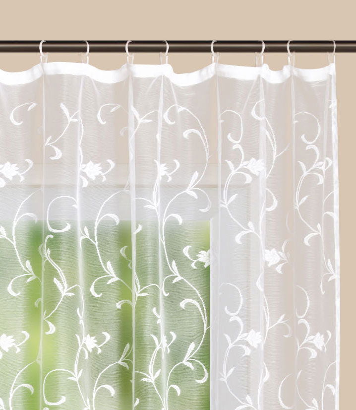 Gardine Store Jacquard Koblenz Kräuselband Universalband Weiß Blumenmuster Transparent Voile Vorhang Wohnzimmer 13146-gardinenbox.de