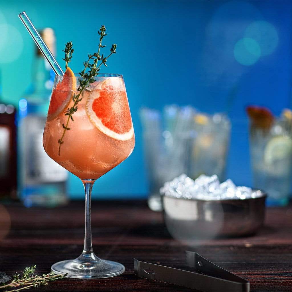 Gin Edition 6x 20cm Glasstrohhalme mit gravierten Gin-Sprüchen in Englisch