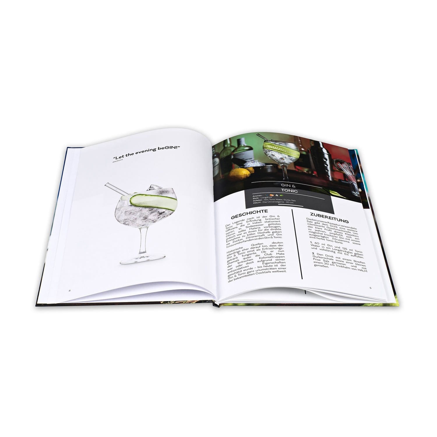 Cocktailbuch mit 15 klassischen Rezepten für Drinks mit Glasstrohhalm