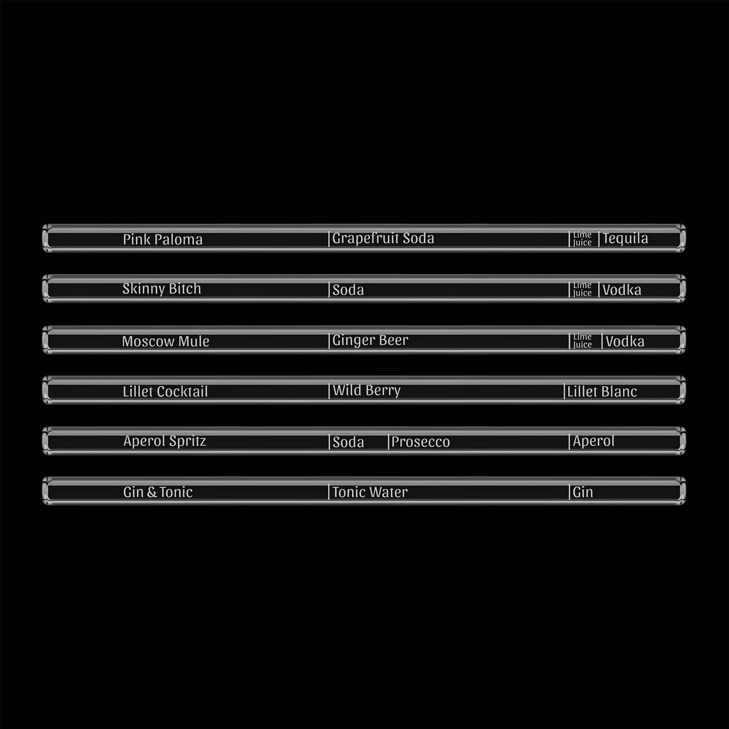 Cocktail Glasstrohhalme mit gravierten Maßen 6er Set