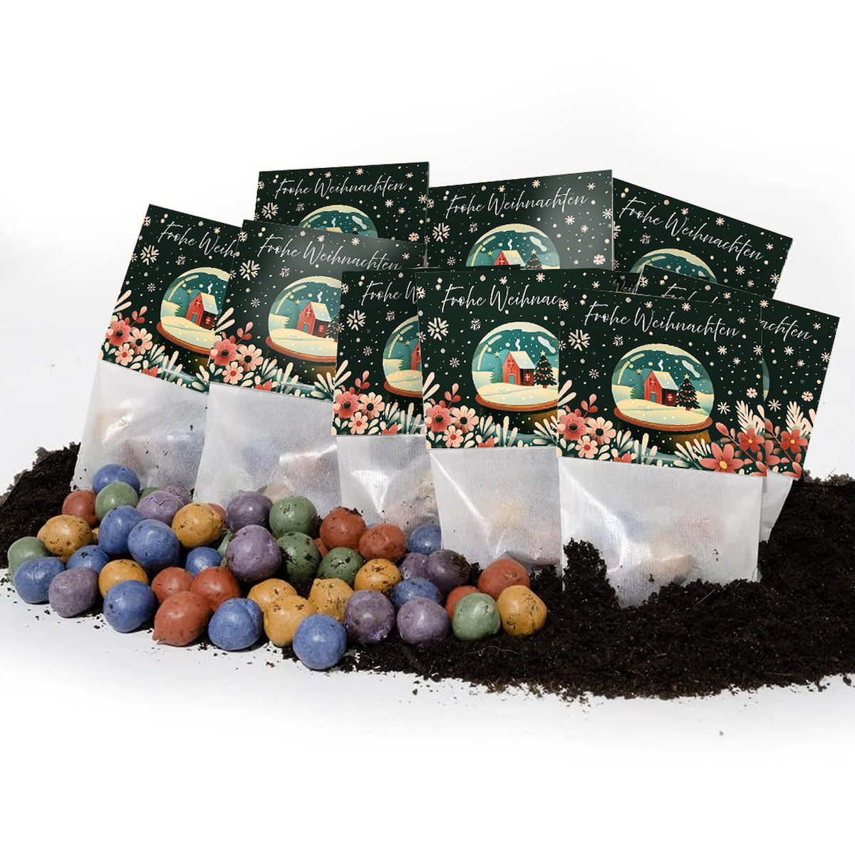 10 Tütchen mit je 5 bunten Blumenkugeln als Weihnachtsgeschenk-Die Stadtgärtner