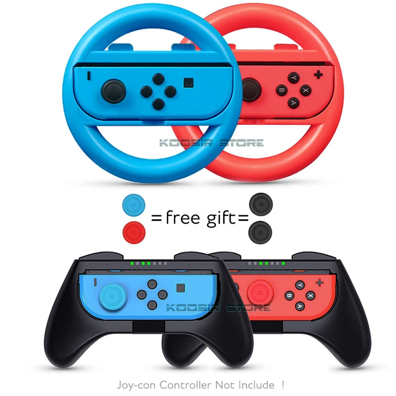 Ergonomische Joy-Con Grips mit Lenkrad - Thumbstick Caps aus ABS