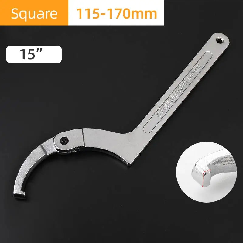 Verstellbarer Schraubenschlüssel mit Hakenschlüssel und rundem Kopf aus Stahl