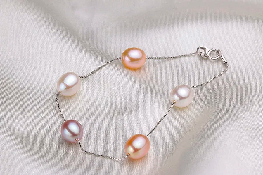 Schmuckset Halskette und Armband mit natürlichen Süßwasserperlen in Silber-Yabubest - Home & More